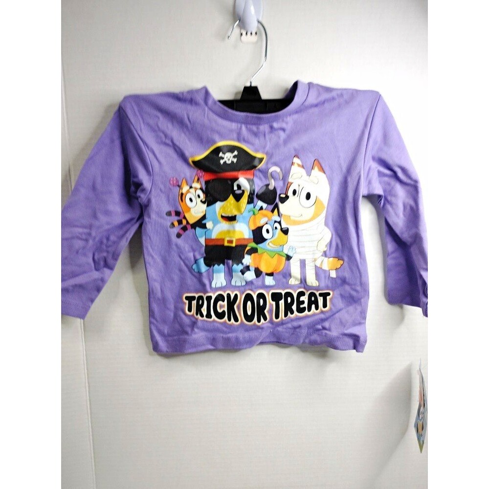 Bluey Bingo Purple Long Sleeve Graphic Tee 3T Crew Neck Cotton Halloween